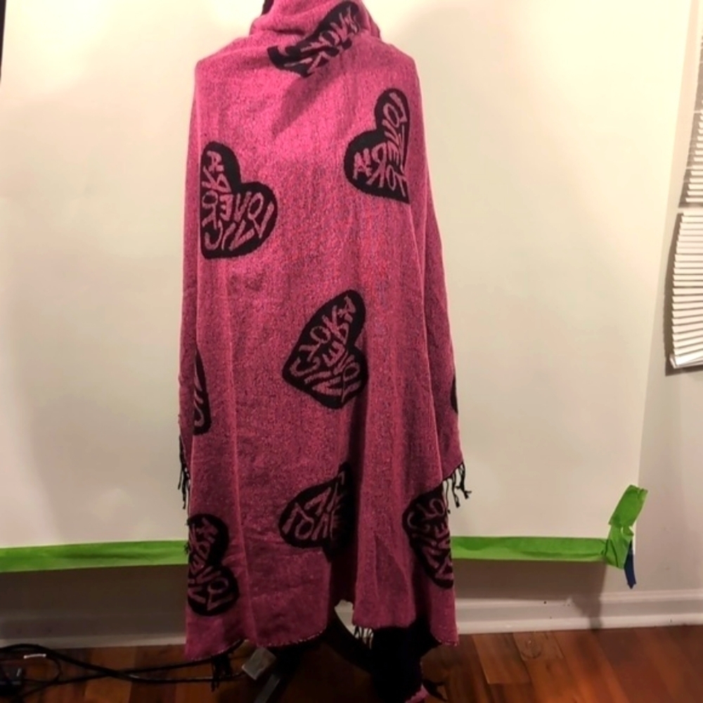 Square Pink & Black Heart Scarf | Double-Sided Reversible Design